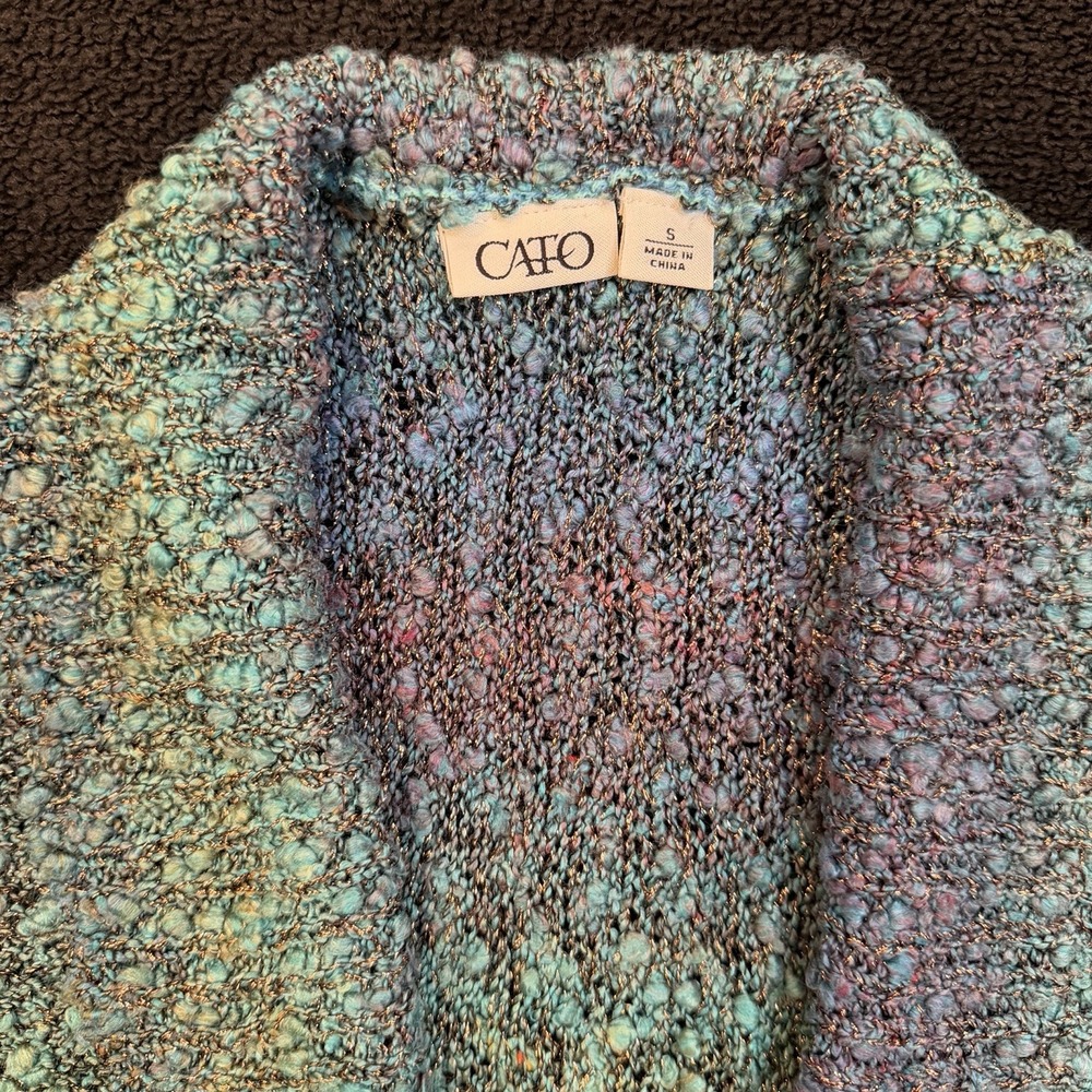 Womens Colorful Short Sleeve Bouclé Cardigan Sweater S Mermaid Festival Y2K - Picture 3 of 11